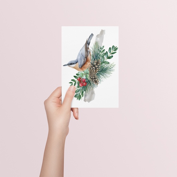 Nuthatch Bird Wall Art Watercolor Illustration Print Poster Card Unframed - Picture 5 of 7